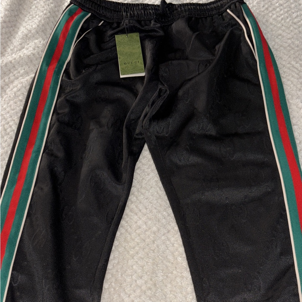 Gucci Black Pants with Red and Green Accents